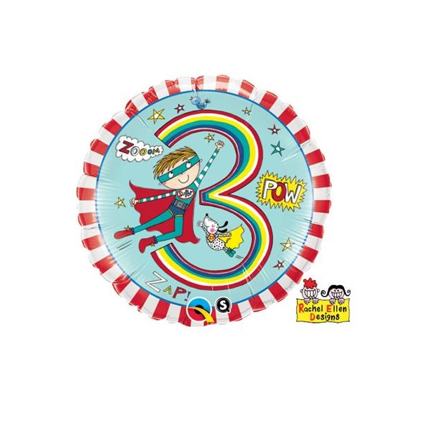 Folienballon - Motiv Zahl 3 Superhelden Streifen - S - 45 cm / 0,02 m³