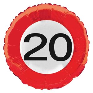 Folienballon - Motiv Zahl 20 Verkehrsschild - S - 45 cm /...