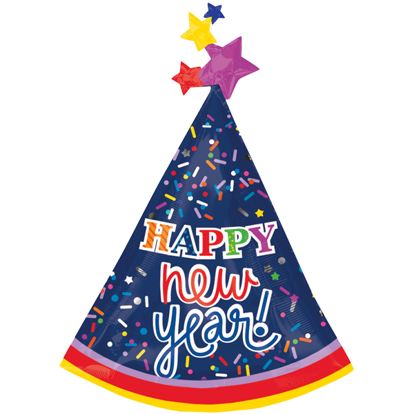 Folienballon - Figur Partyhut Happy New Year - XXL - 91 cm / 0,07 m³