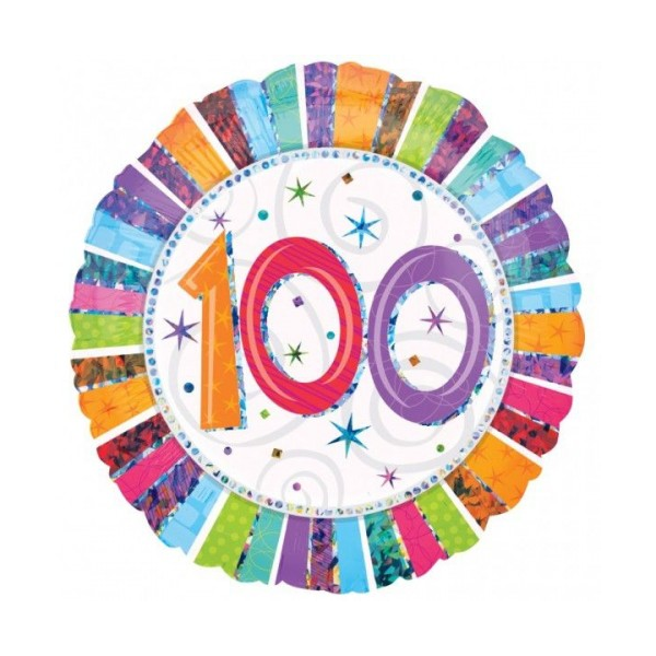 Folienballon - Motiv Zahl 100 Strahlender Geburtstag - S - 45 cm / 0,02 m³