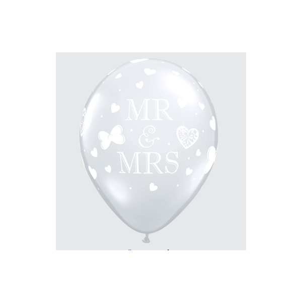 Motivballon Mr & Mrs weiße - Ballon transparent, 27,5cm, 0,017m³