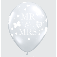Motivballon Mr & Mrs weiße - Ballon transparent, 27,5cm, 0,017m³