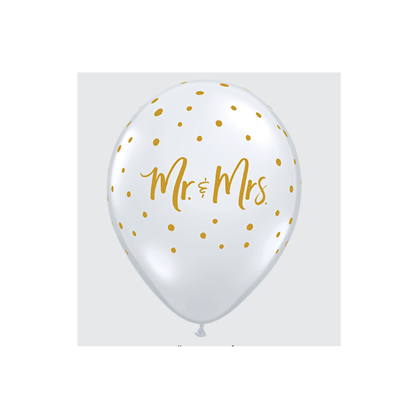 Motivballon Mr & Mrs - dots - transparent - goldene schrift, 27,5cm, 0,017m³ (1)