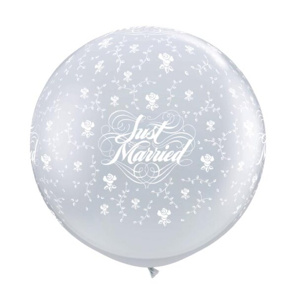 Latexballon - Motiv Just Married Roses, transparent  - XXXL/Latex - 90 cm/ 0,42m³