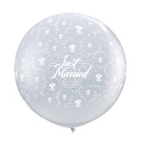 Latexballon - Motiv Just Married Roses, transparent  - XXXL/Latex - 90 cm/ 0,42m³