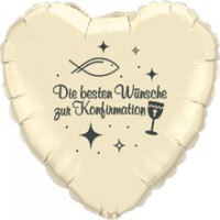 Ballon - Die besten Wünsche zur Konfirmation - beiger Herzballon - schwarze schrift, ca45cm, 0,02m³