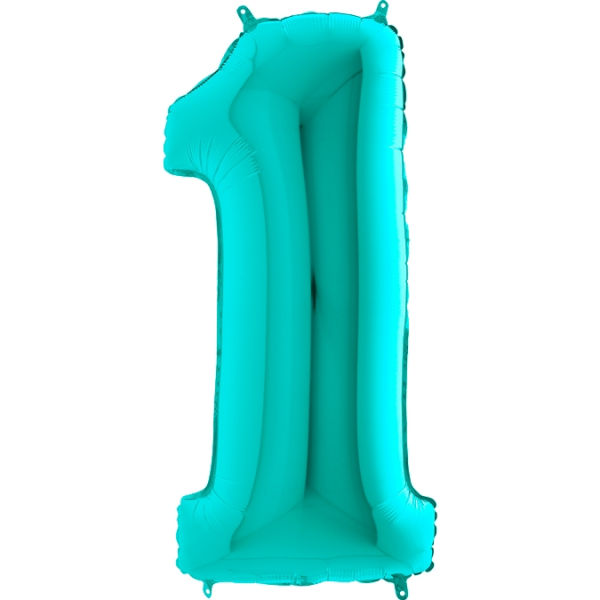 Folienballon - Zahl 1 Türkis - XXXL - 102 cm / 0,09...