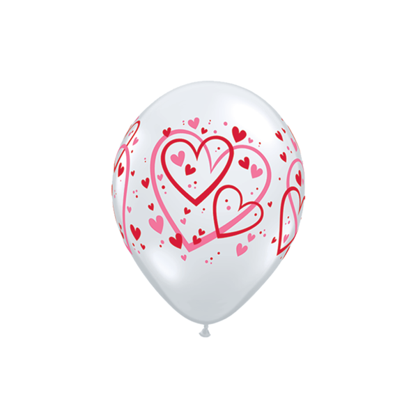 Latexballon - Motiv Herzen transparent rot&pink- S - 28 cm / 0,02m²
