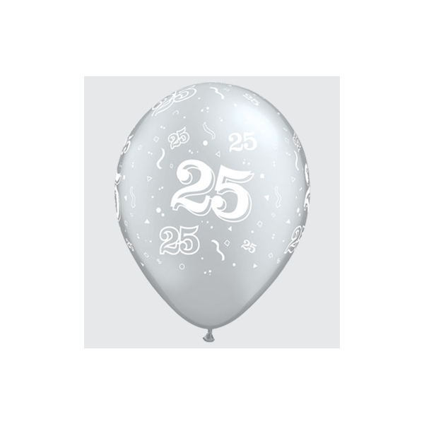 Latexballon Motiv Zahl 25, silber