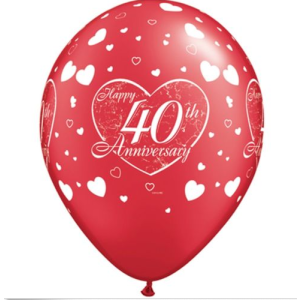Latexballon - Motiv Zahl 40, rot Happy Anniversary