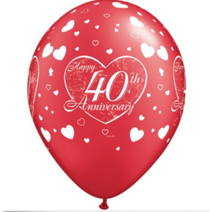 Latexballon - Motiv Zahl 40, rot Happy Anniversary