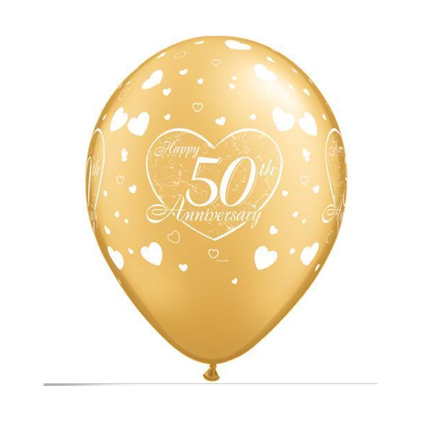 Motivballon Zahl 50, gold, Happy Anniversary