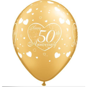 Latexballon - Motiv Zahl 50, gold, Happy Anniversary