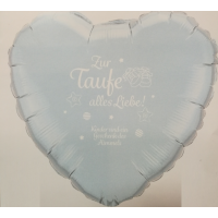 Ballon - Zur Taufe alles Liebe -  hellblaues Herz - weiße schrift, 43cm, 0,02m³