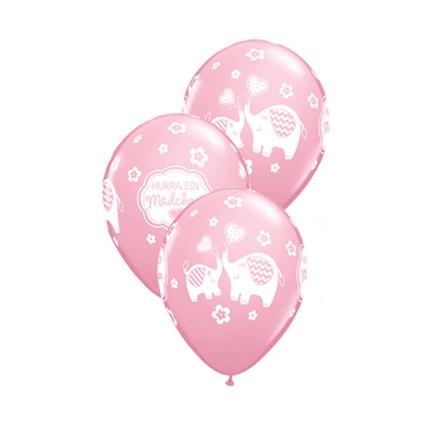 Motivballon Hurra ein M&auml;dchen Babyrosa