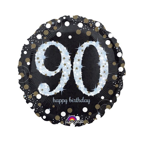 Ballon Zahl 90 Happy Birthday Schwarz-Gold funkelnd