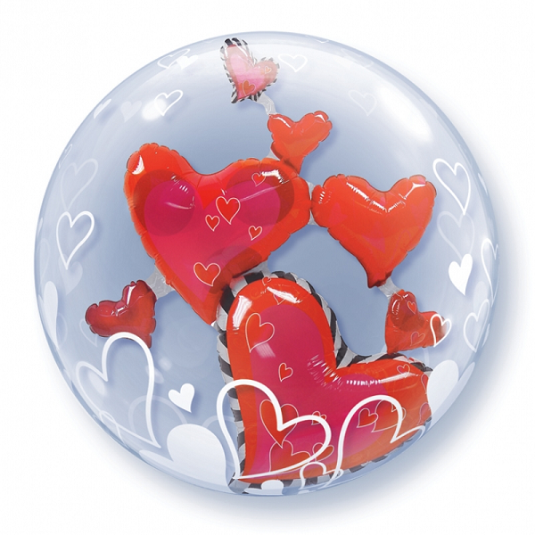 Double Bubble Ballon - Motiv Lovley Floating Heart - XL - 56cm/0,04m³