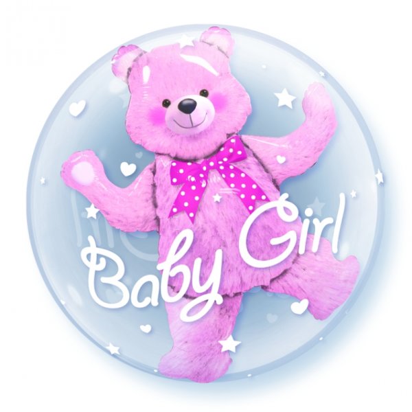 Double Bubble Ballon - Motiv Baby Girl Bär Rosa - XL...