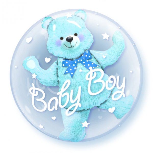 Double Bubble Ballon - Motiv Baby Boy Bär Blau - XL...