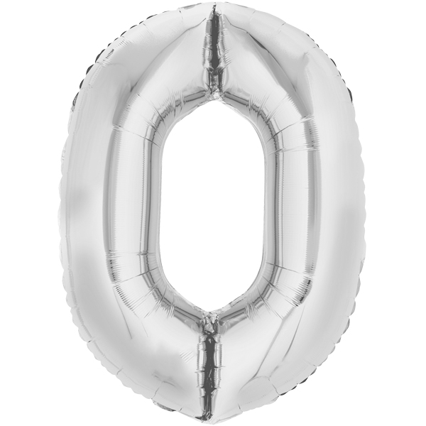 Folienballon - Zahl 0 Silber - XL - 66 cm / 0,06 m³