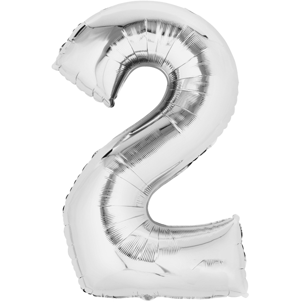 Folienballon - Zahl 2 silber - XL - 66 cm / 0,06 m³