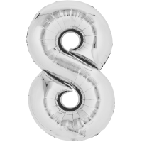 Folienballon - Zahl 8 silber - XL - 66 cm / 0,06 m³