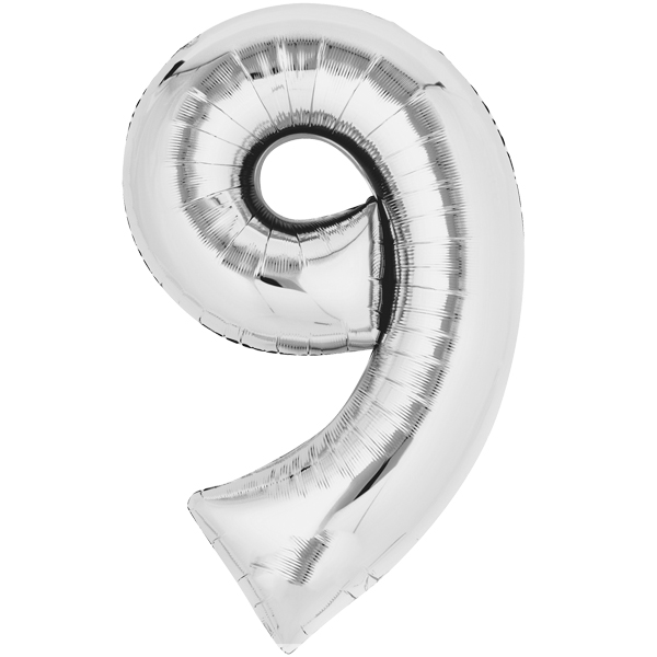 Folienballon - Zahl 9 silber - XL - 66 cm / 0,06 m³