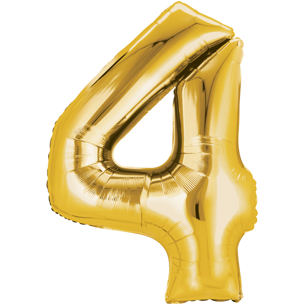 Folienballon - Zahl 4 Gold - XL - 66 cm / 0,06 m³