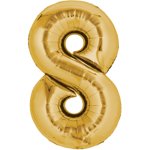 Folienballon - Zahl 8 Gold - XL - 66 cm / 0,06 m³