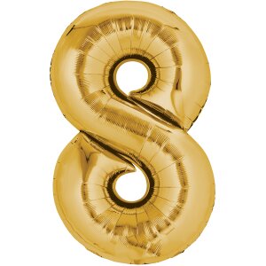 Folienballon - Zahl 8 Gold - XL - 66 cm / 0,06 m&sup3;
