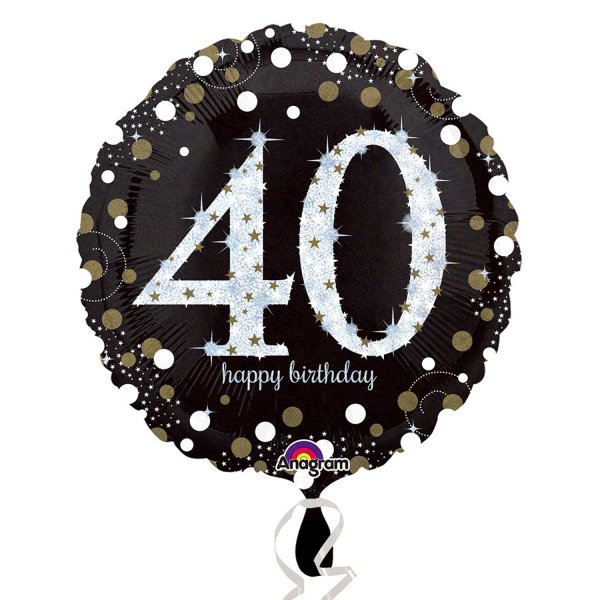 Ballon Zahl 40 Happy Birthday Schwarz-Gold funkelnd -...