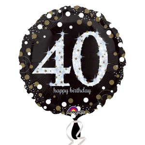 Ballon Zahl 40 Happy Birthday Schwarz-Gold funkelnd