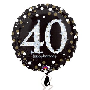 Folienballon - Motiv Zahl 40 Happy Birthday Schwarz -...
