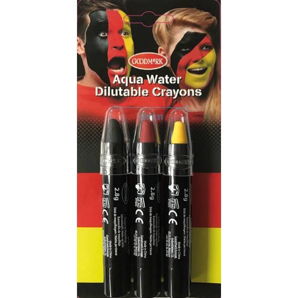 Schminkstifte auf Wasserbasis - schwarz - rot - gold - 3er-Set