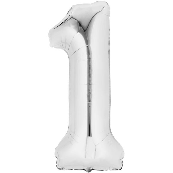 Folienballon - Zahl 1 Silber - XS - 40 cm / Luft