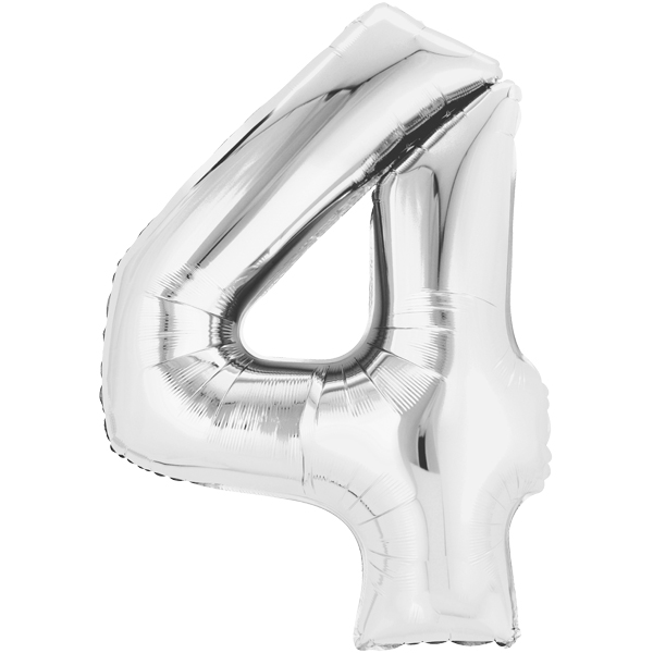 Folienballon - Zahl 4 Silber - XS - 40 cm / Luft