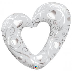 Folienballon Hearts & Filigree pearl white - XXL -...