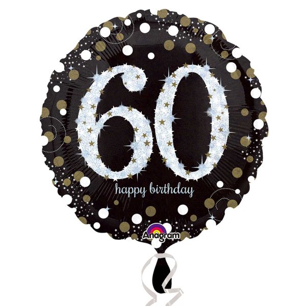 Folienballon - Motiv Zahl 60 Happy Birthday Schwarz-Gold...