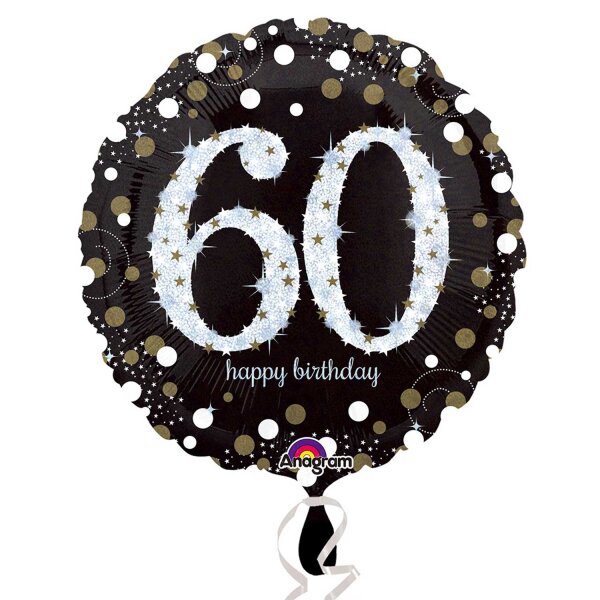 Folienballon - Motiv Zahl 60 Happy Birthday Schwarz - Gold funkelnd - S - 45 cm / 0,02 m&sup3;