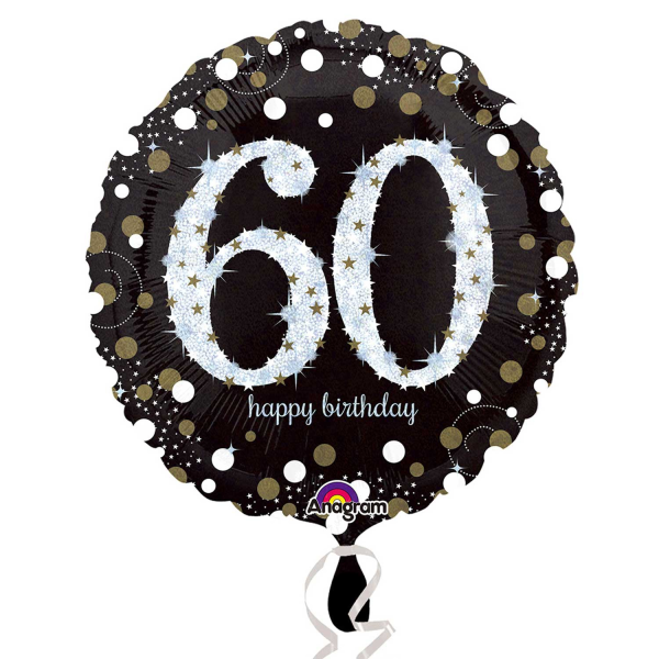 Folienballon - Motiv Zahl 60 Happy Birthday Schwarz -...