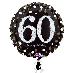 Ballon Zahl 60 Happy Birthday Schwarz-Gold funkelnd