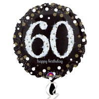 Folienballon - Motiv Zahl 60 Happy Birthday Schwarz-Gold funkelnd - S - 45cm/0,02m³