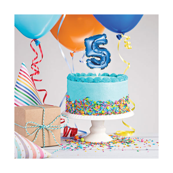 Folienballon - Kuchenpicker Zahl 5 blau - 22,8 cm /...