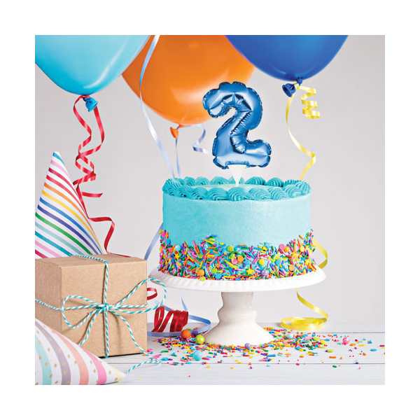 Folienballon - Kuchenpicker Zahl 2 blau - 22,8 cm /...