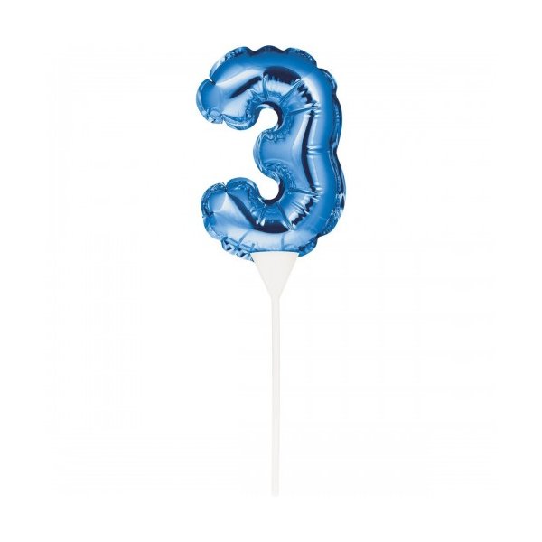 Ballon Zahl 3 blau - Kuchenpicker - 22,8cm/selbstaufblasend