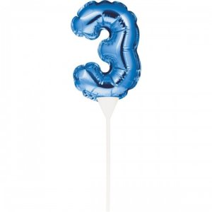 Kuchenpicker Ballon Zahl 3 blau 22,8cm, selbstaufblasend