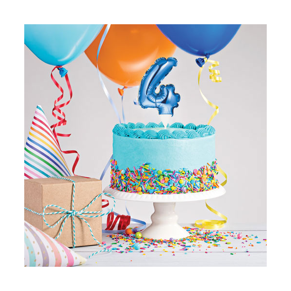 Folienballon - Kuchenpicker Zahl 4 blau - 22,8 cm /...