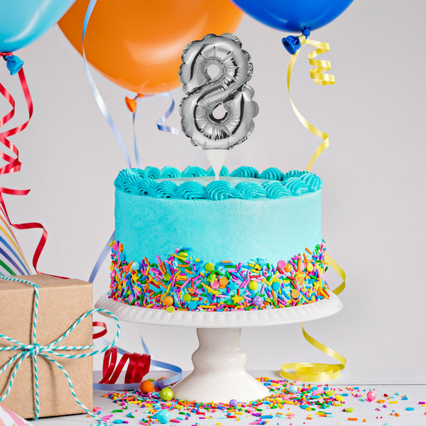 Kuchenpicker Folienballon - Zahl 8 silber - 22,8 cm /...
