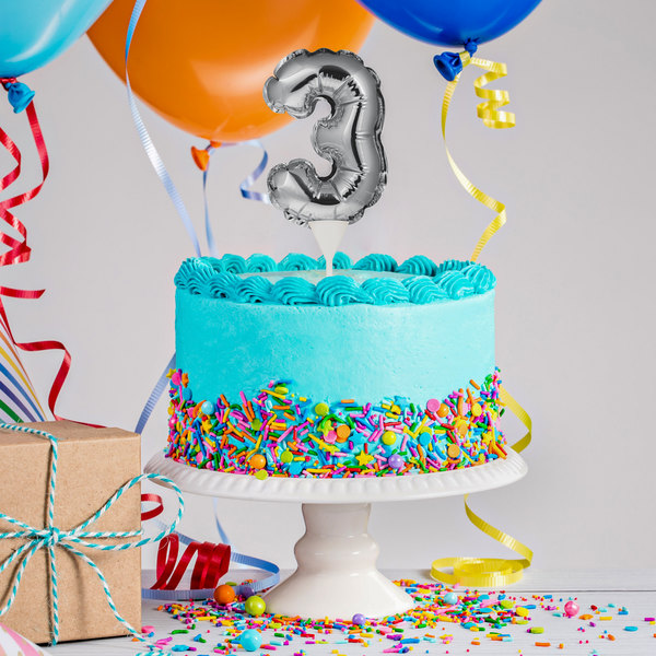 Kuchenpicker Folienballon - Zahl 3 silber - 22,8 cm /...
