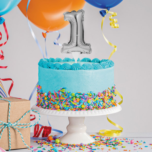 Kuchenpicker Folienballon - Zahl 1 silber - 22,8 cm /...